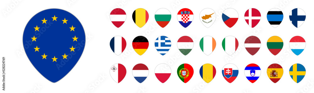 European union membership flags in pin shape European union membership flags in pin shape