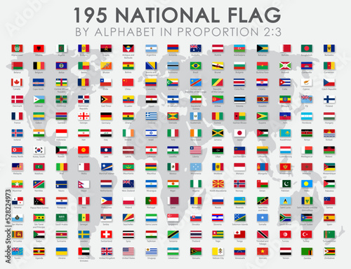 All sovereign countries flags with names by alphabet in proportion 2:3