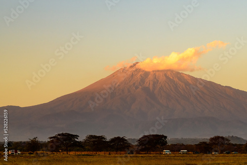 View of the mount Meru at sunset from Arusha airport, Tanzania