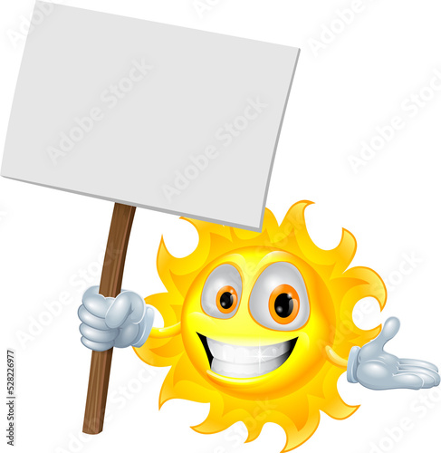 Sun character holding a sig...