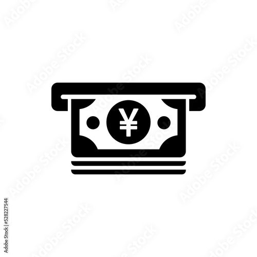 Withdraw Yen Icon or Withdrawal of Yen Money Icon On White Background Isolated. Suitable for ATM icons or cash withdrawal icons on ATM machines or as a sign of cash withdrawals on apps based finance
