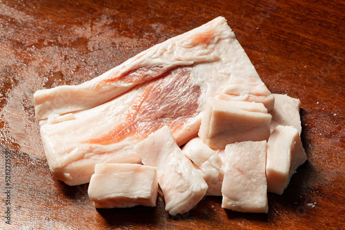 Fresh pork suet on chopping board