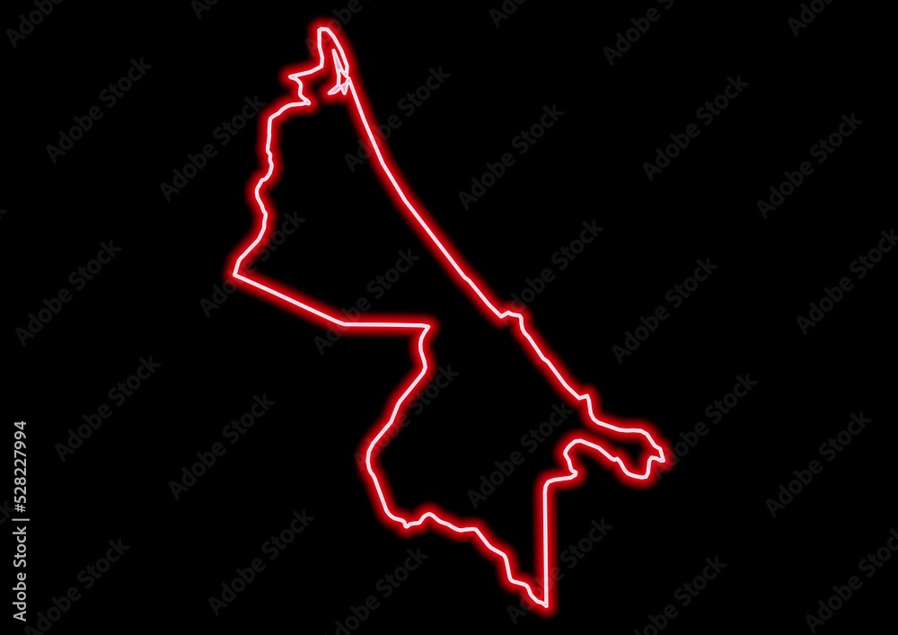 Red glowing neon map of Limón Costa Rica on black background. Red glowing neon map of Limón Costa Rica on black background.