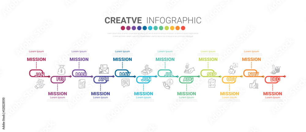Infographics element design for all month, can be used for Business concept with 12 options, steps or processes.