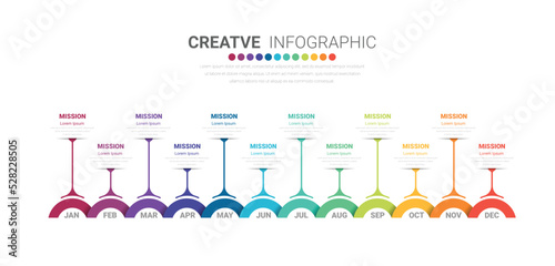 Infographic template for business. modern Timeline for 12 diagram calendars.