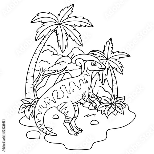 hand drawn of parasaurolophus line art