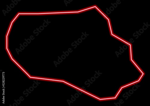 Red glowing neon map of Luton United Kingdom on black background.