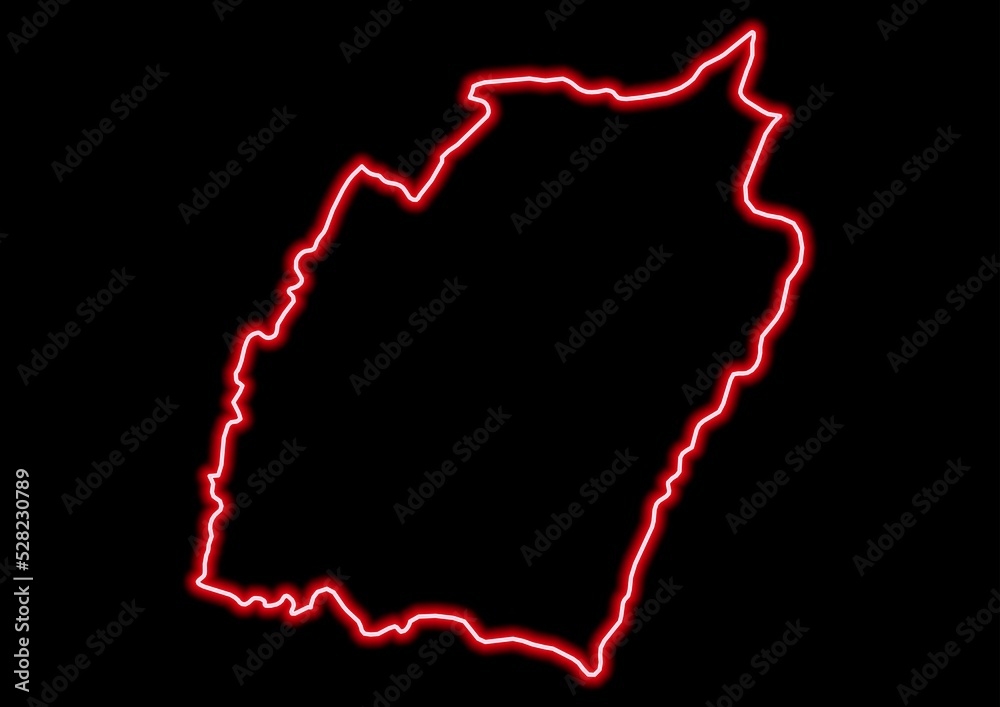 Red glowing neon map of Manipur India on black background. Red glowing neon map of Manipur India on black background.