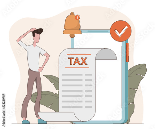 Tax. A man paid his taxes, a check came out of his phone and a notice came