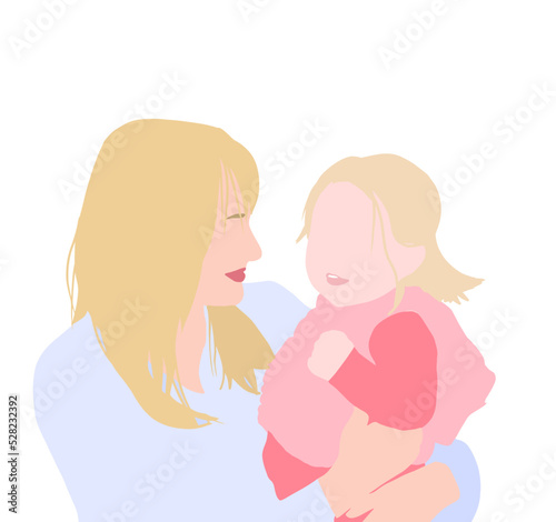 Mother's Day illustration mom and daughter isolated. Illustration vector of maternal love. Concept of Motherly love connection mother daughter illustration love family relationship