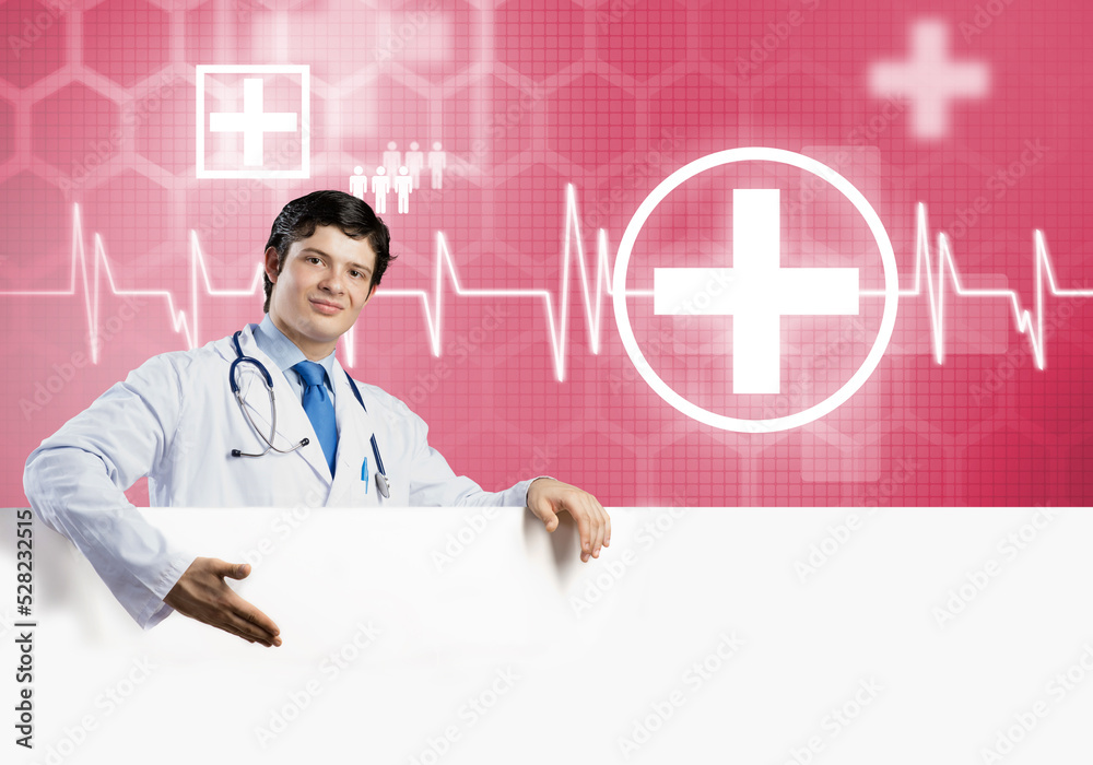 Doctor with banner Doctor with banner