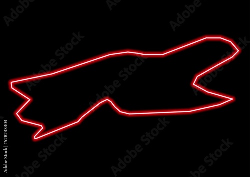 Red glowing neon map of Newport United Kingdom on black background.
