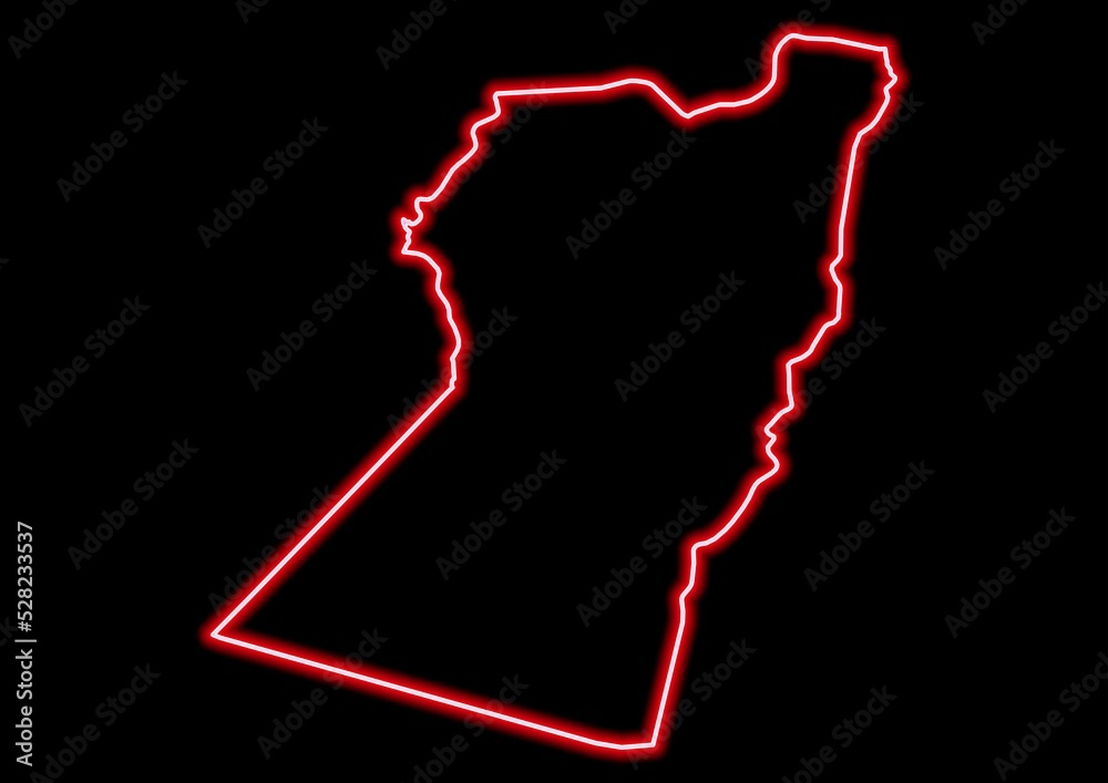 Red glowing neon map of Nimroz Afghanistan on black background. Red glowing neon map of Nimroz Afghanistan on black background.