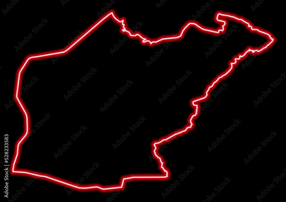 Red glowing neon map of Ninawa Iraq on black background. Red glowing neon map of Ninawa Iraq on black background.