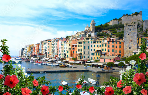 View of picturesque harbor Porto Venere, Italian Riviera, Liguria..