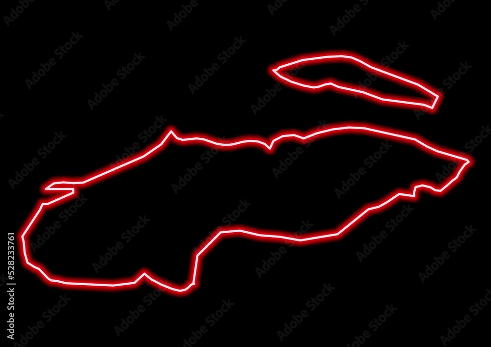 Red glowing neon map of Nord-Ouest Haiti on black background. Red glowing neon map of Nord-Ouest Haiti on black background.