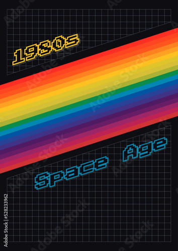 1980s Retro Style Abstract Rainbow Background. Creative Space Age Poster
