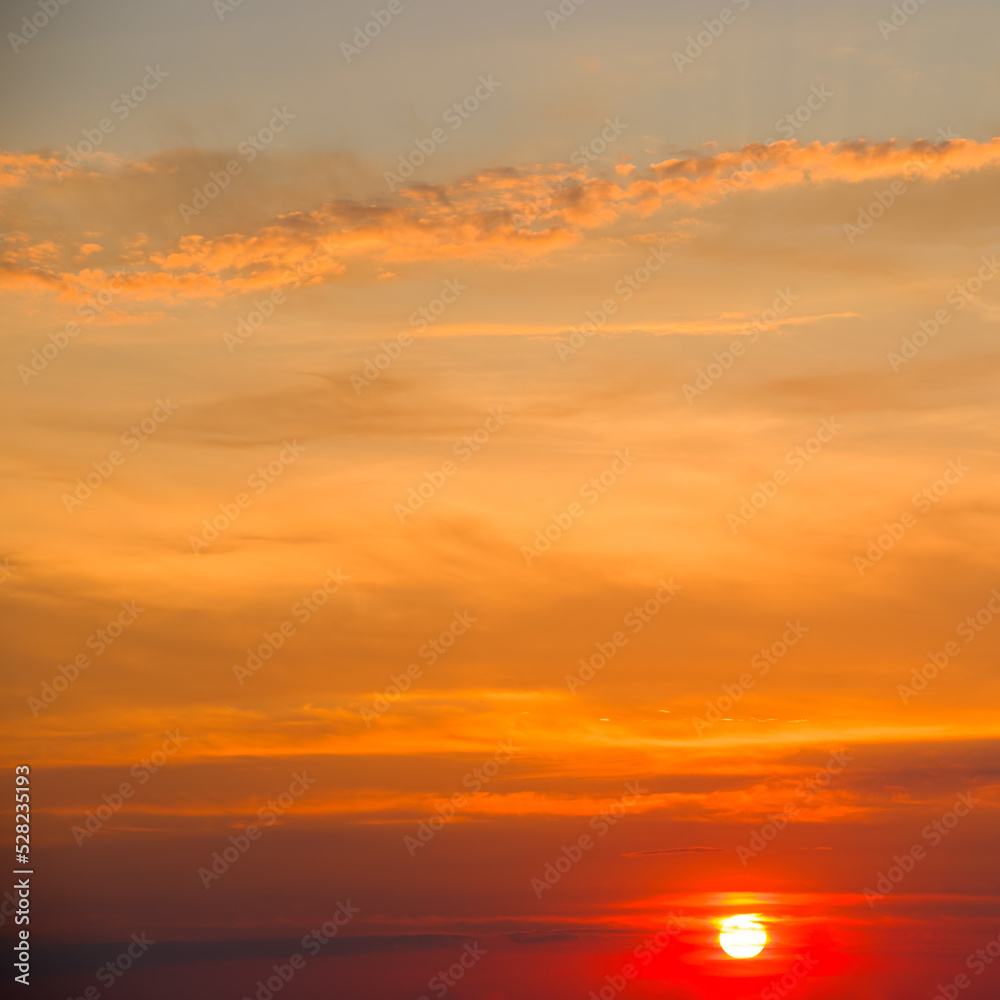 Beautiful sky with bright sunset (sunrise) and clouds.