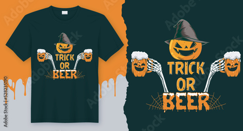 Trick or Beer, Halloween T-Shirt Design Vector for Halloween party