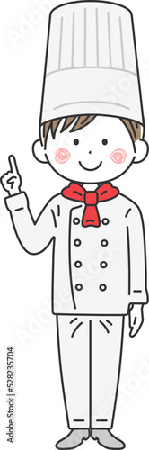 指を差す、男性シェフのイラスト