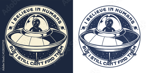 Space UFO monochrome vintage sticker