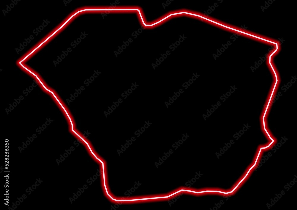 Red glowing neon map of Oudalan Burkina Faso on black background. Red glowing neon map of Oudalan Burkina Faso on black background.