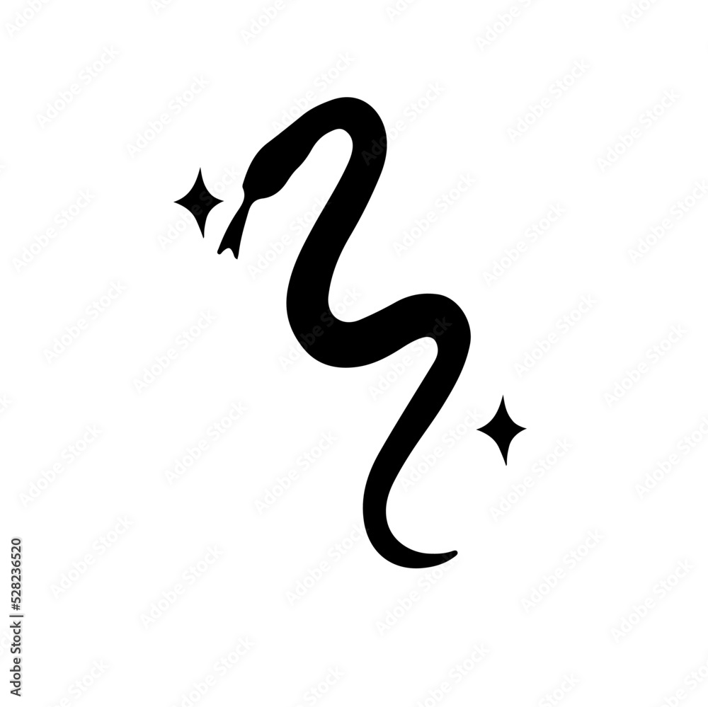 doodle silhouette black magic snake isolated on white background doodle silhouette black magic snake isolated on white background