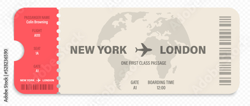 Plane ticket illustration. Airline ticket template. Flight boarding pass. Airway ticket. Airline coupon. Vector graphic