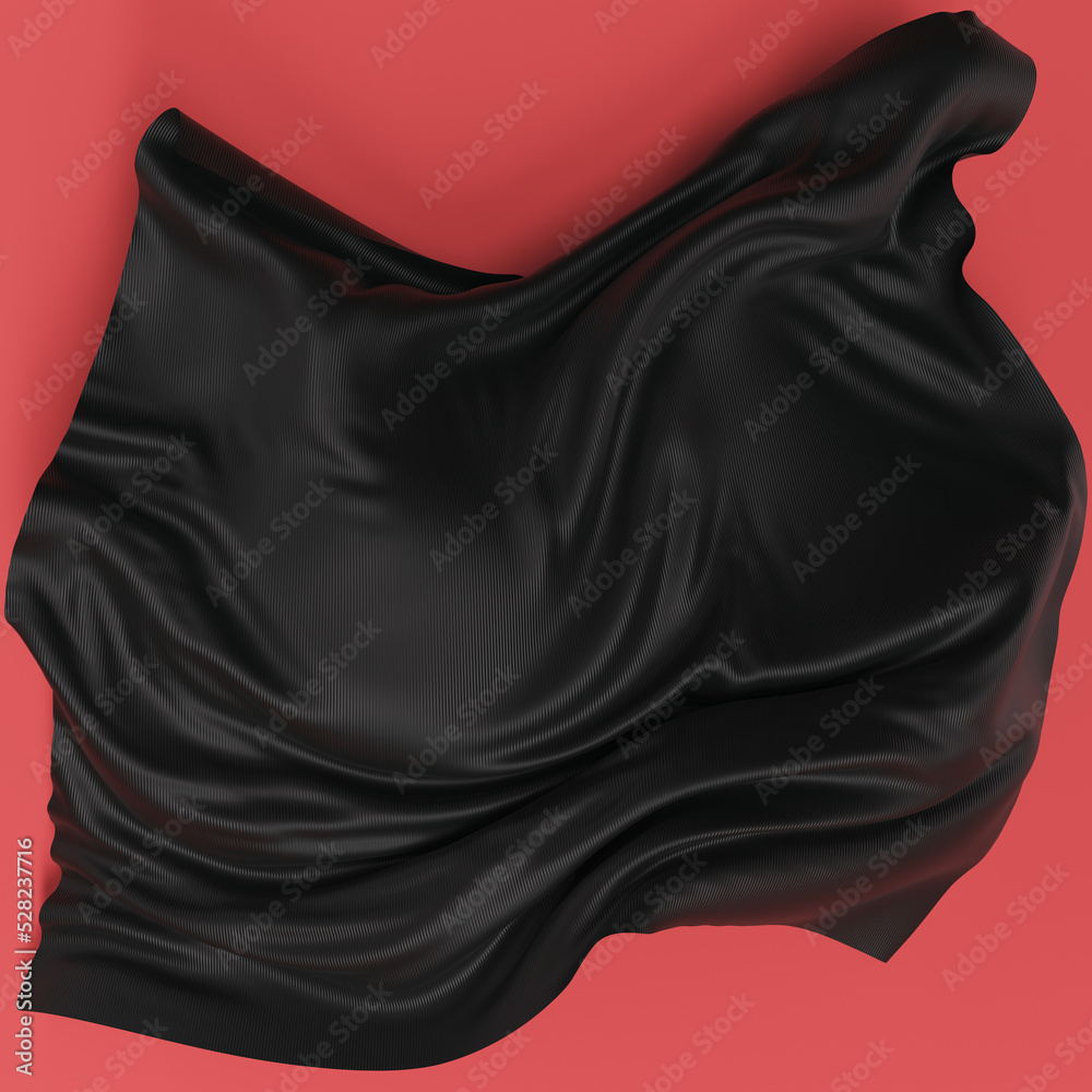 Black flying piece of cloth, 3d rendering fabric texture