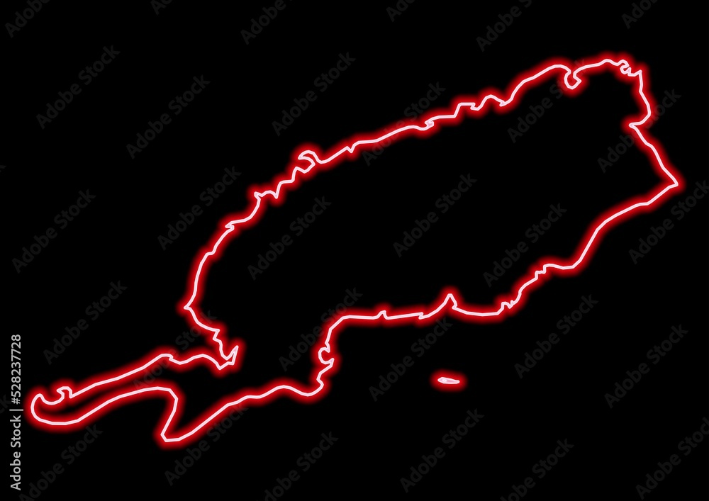 Red glowing neon map of Pinar del Río Cuba on black background. Red glowing neon map of Pinar del Río Cuba on black background.