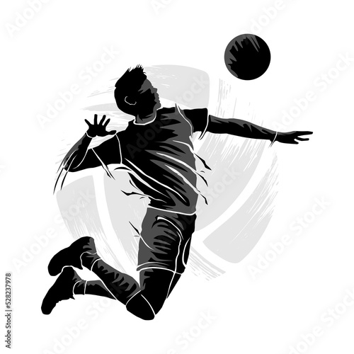 Silhouette of male volleyball player flying to hit the ball. Vector illustration