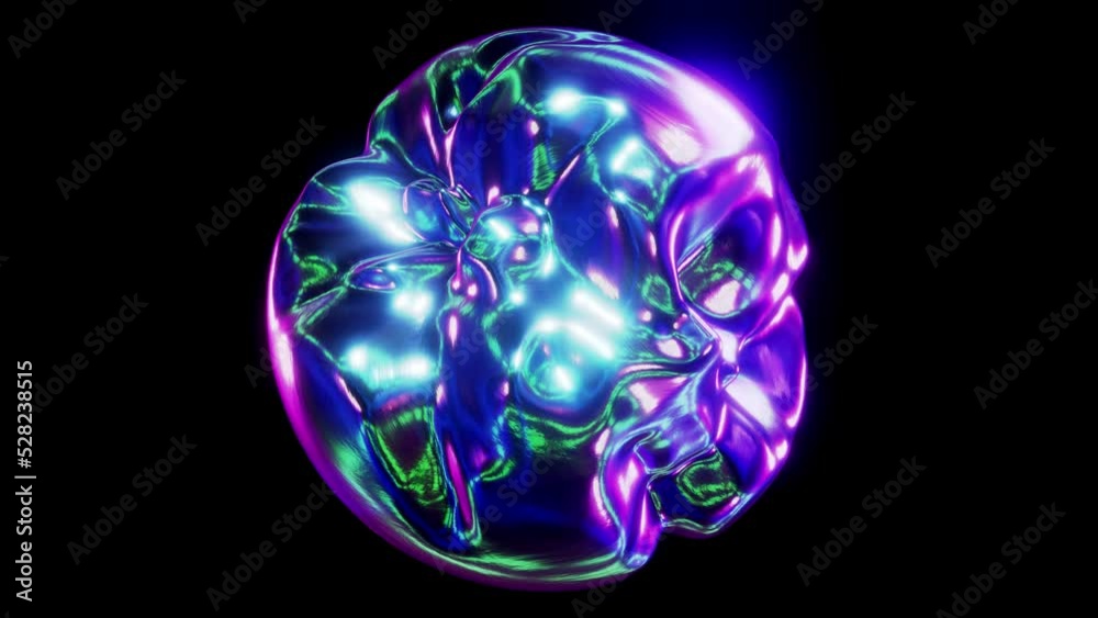 Realistic looping 3D animation of the morphing and waving glowing textured blue violet green iridescent alien alloy orb rendered in UHD with alpha matte Realistic looping 3D animation of the morphing and waving glowing textured blue violet green iridescent alien alloy orb rendered in UHD with alpha matte