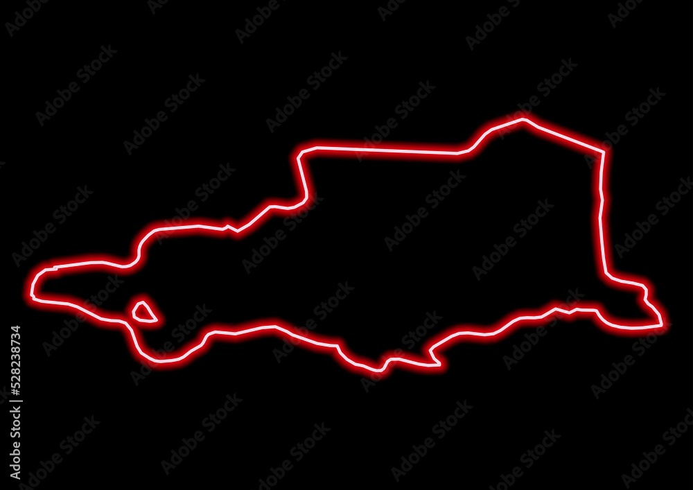 Red glowing neon map of Pyrénées-Orientales France on black background. Red glowing neon map of Pyrénées-Orientales France on black background.
