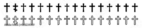 Christian cross icon collection. Christianity symbol set. Christian cross icons. Christian cross different shapes. Vector graphic
