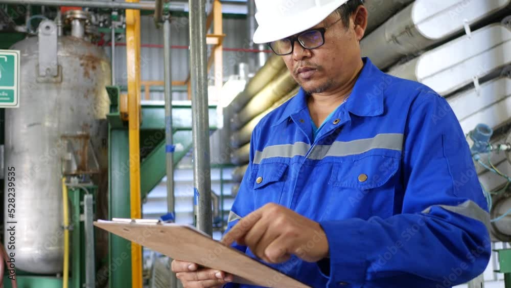 Industrial worker working in oil refinery plant, He dialy check equipment and record to Papaer sheet