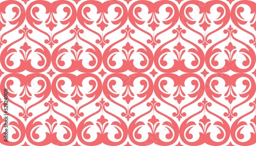 Wallpaper in the style of Baroque. Seamless vector background. White and pink floral ornament. Graphic pattern for fabric, wallpaper, packaging. Ornate Damask flower ornament