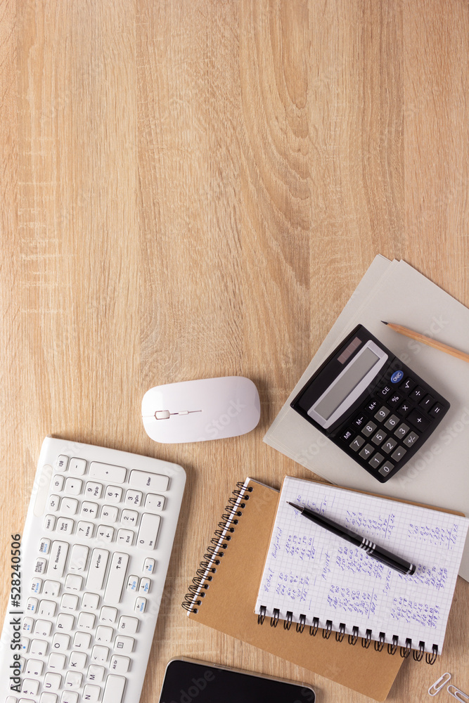 Business or student workplace and stationary supplies on table. Study learning concept idea Business or student workplace and stationary supplies on table. Study learning concept idea