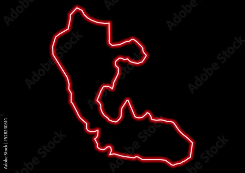 Red glowing neon map of Risaralda Colombia on black background.