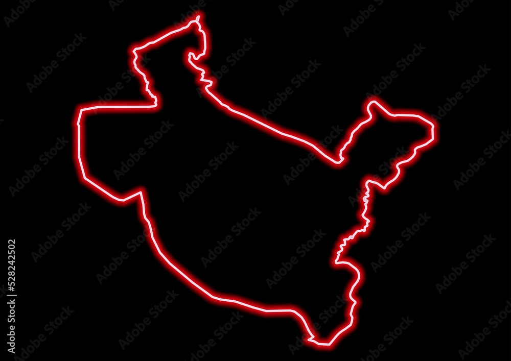 Red glowing neon map of Sala ad-Din Iraq on black background. Red glowing neon map of Sala ad-Din Iraq on black background.