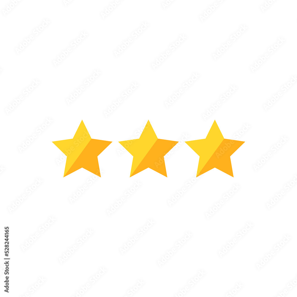 Three golden stars customer product rating review icon. Vector illustration. Assessment for web sites and apps. Three golden stars customer product rating review icon. Vector illustration. Assessment for web sites and apps.