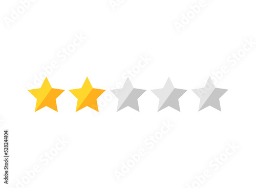 Two golden stars with three not active. Rating button. Customer product rating review icon. Vector illustration. Assessment for web sites and apps.