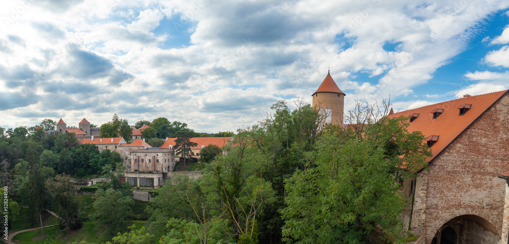 Summer Landscape with Veveri Castle. Natural colorful scenery in sunset light. Brno Czech Republic.