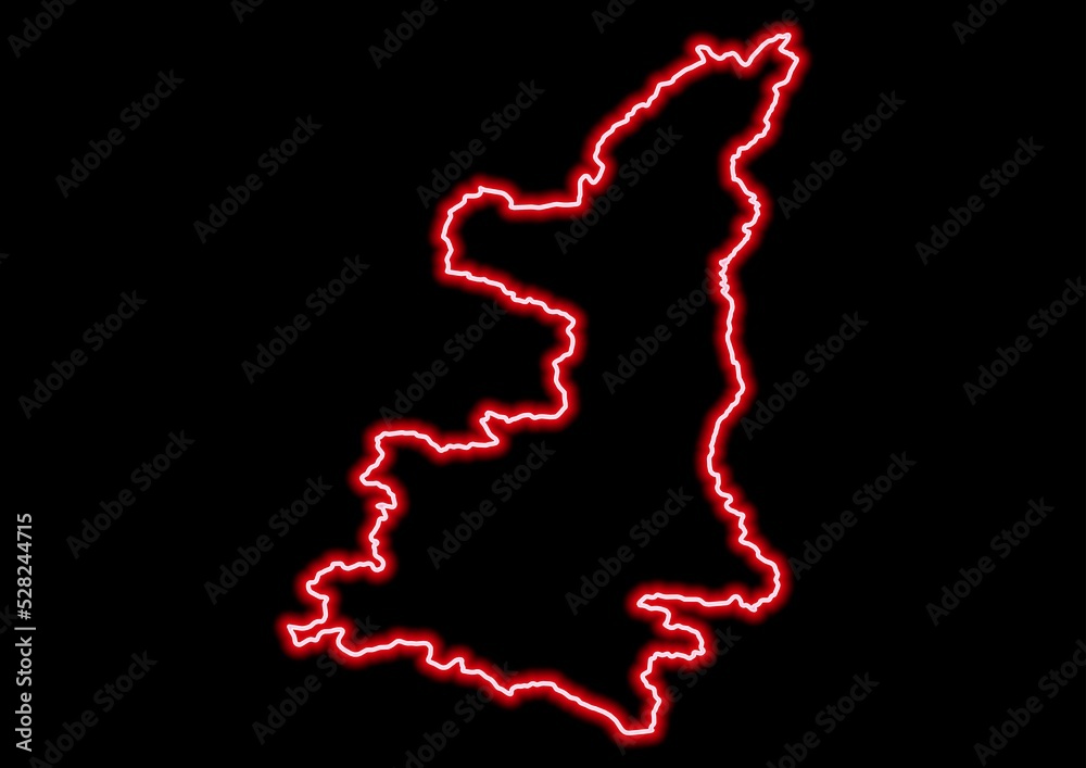 Obraz premium Red glowing neon map of Shaanxi China on black background.