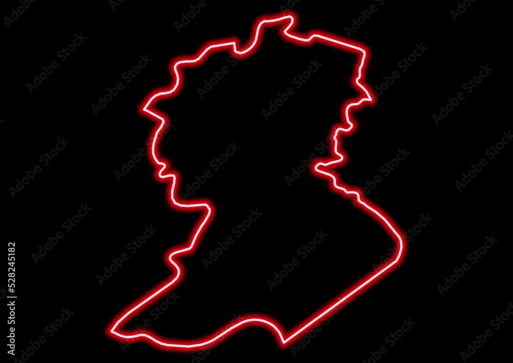 Red glowing neon map of Sidi Bel Abbès Algeria on black background. Red glowing neon map of Sidi Bel Abbès Algeria on black background.