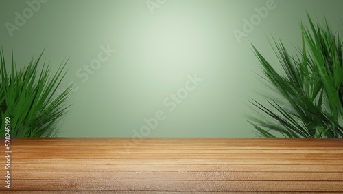 Empty wooden table in front of plain background . Mock up for display of product