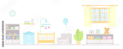 Cute furniture for nursery. Home interior concept. Vector illustration. Cartoon flat style