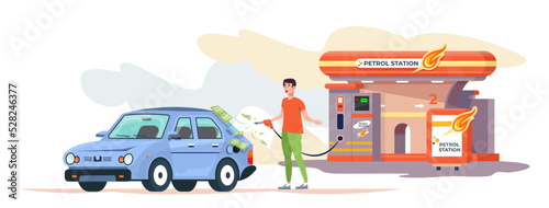 Oil rising price. Increased cost on barrel. Petrol station. Gas cost increase concept. Flat vector illustration.