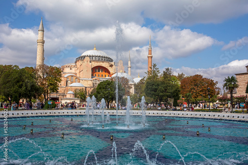 Hagia Sophia of Constantinople, Hagia Sophia with fountains on a bright sunny day. travel
