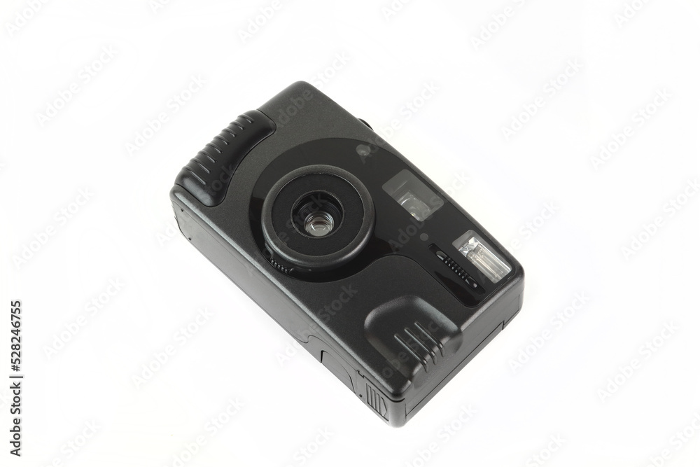 Old automatic film camera on white background. Old automatic film camera on white background.