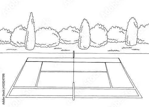 Tennis court sport graphic black white sketch illustration vector 
